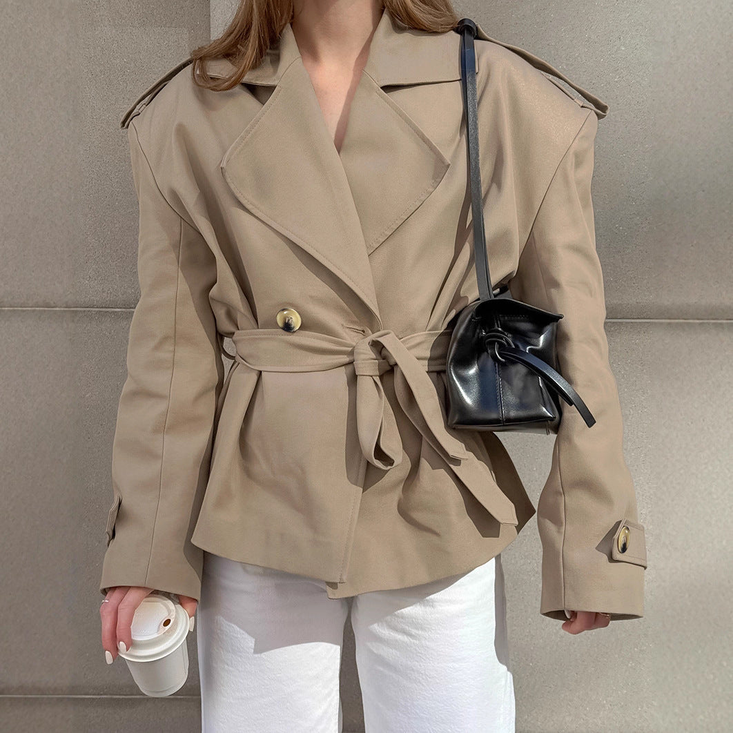 Trendy Casual Lace Up Waist-tight Mid-length Khaki Trench Coat For Women Feminé Luxé