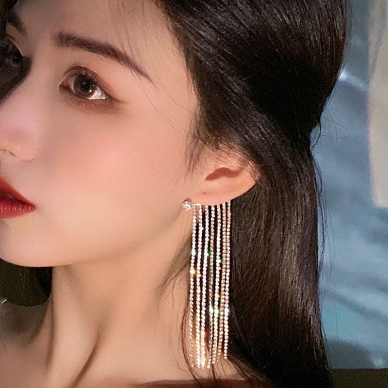 Feminé Luxé Signature: Cascading Crystal Tassel Statement Earrings | 14K Real Gold Plated Haute Dangle Feminé Luxé