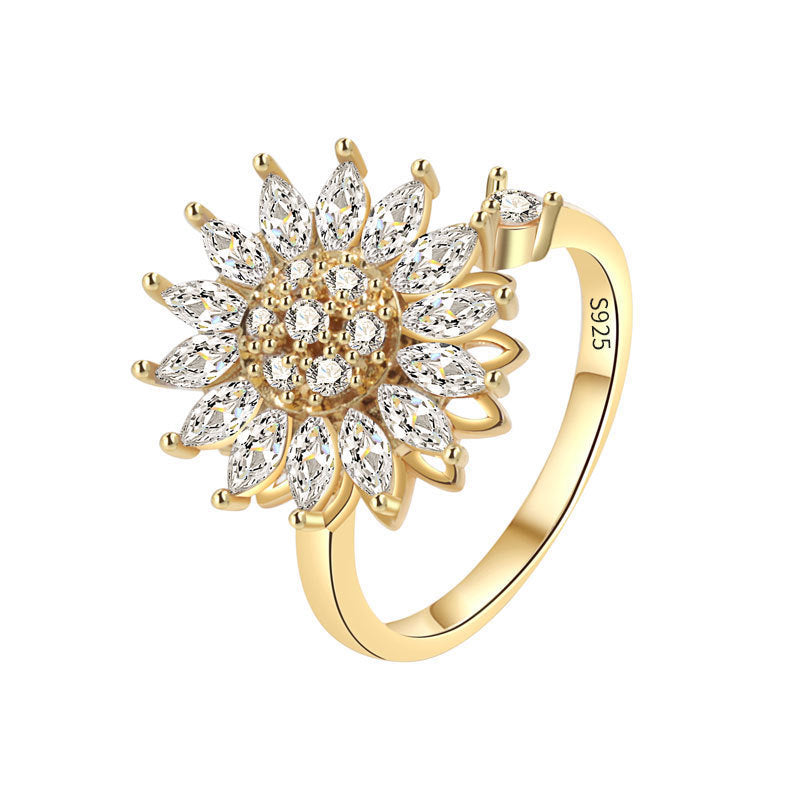 Sparkling Rotatable 'Little Daisy' Ring – S925 Sterling Silver & 18K Gold Plated Feminé Luxé