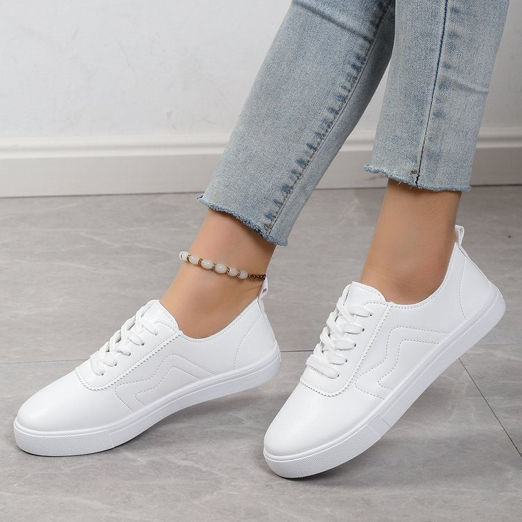 Round Toe Flat Bottom Lace Up Casual Comfortable White Shoes Feminé Luxé