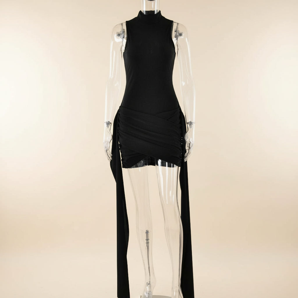 Chocolate Brown Bodycon Mini Dress with Side Tie Feminé Luxé