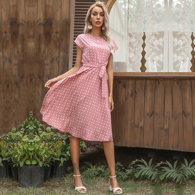 Elegant Polka Dot Midi Dress with Sash | Casual Garden Party & Office Attire Feminé Luxé