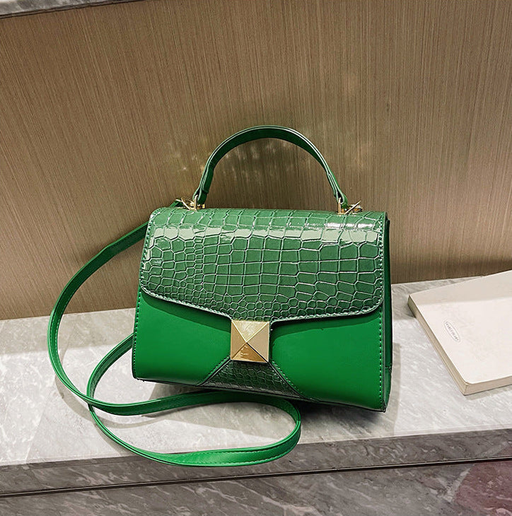 The Emerald Elegance: Premium Croc-Embossed PU Leather Mini Satchel | Day-to-Evening Shoulder Bag Feminé Luxé