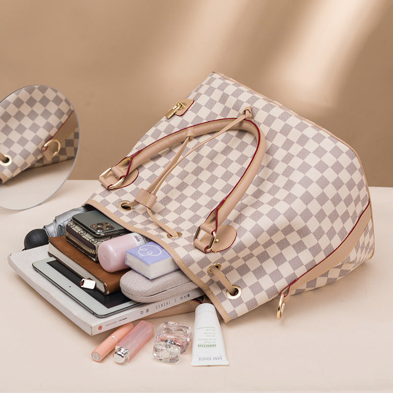 The Monte Carlo Checkered Bucket Bag – Luxury Drawstring Shoulder Tote Feminé Luxé