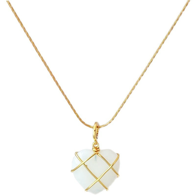 Princess Dream Moonstone Heart Necklace - Real Gold Plated Korean Love Charm Feminé Luxé