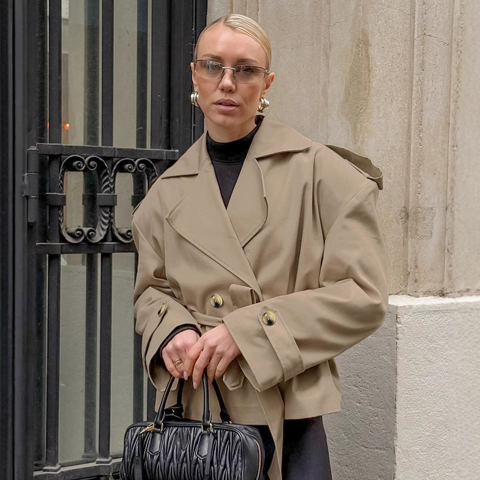 Trendy Casual Lace Up Waist-tight Mid-length Khaki Trench Coat For Women Feminé Luxé